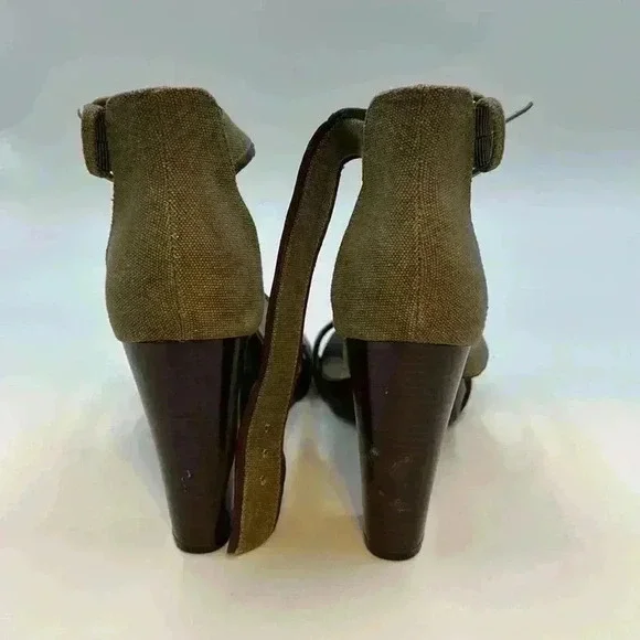 Worthington 4” chunky heel, open toe, size 9 olive/brown with ankle buck… - Picture 4 of 7